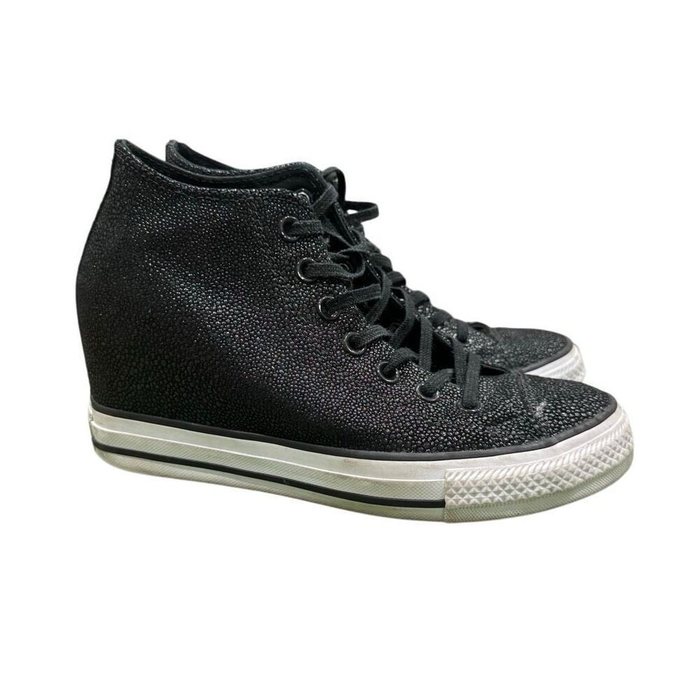 Converse CTAS Black White Lux Mid Hidden Wedge Sneaker Sz 8 555154C Pebbled